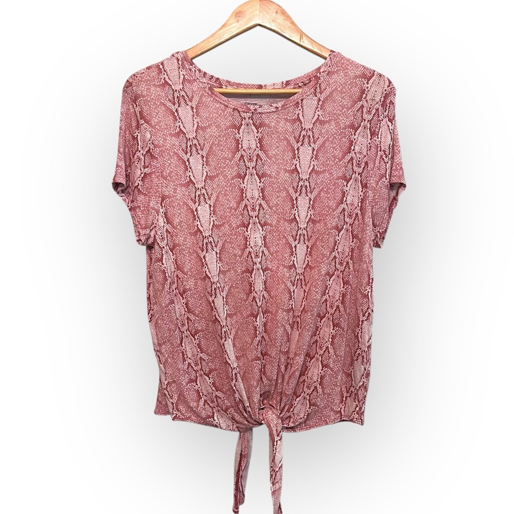 George Snake Skin Print Blouse Front Tie-Up Knot Size: XL Pink Coral